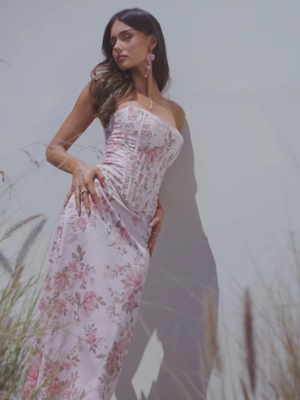 Windsor Pink Harper Floral Strapless Corset midi Dress size small NWT PARTY